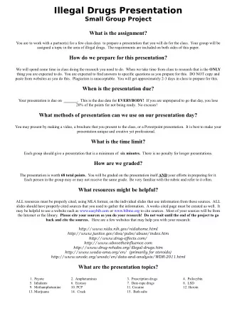 Illegal Drugs Presentation  Small Group Project  What is the assignment?  You are to work with a