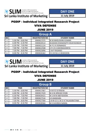 DAY ONE  11 July 2019  PGDIP - Ind  PGDIP -  Indiv  ividua  idual  l In  Integ  tegrate  rated R  d