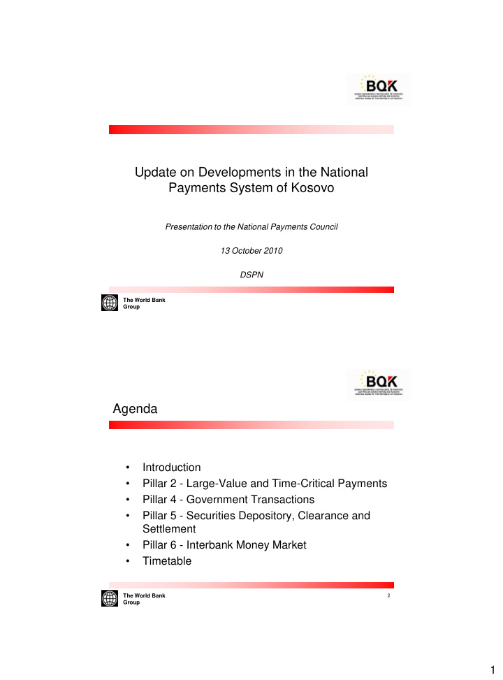 update on developments in the national payments system of