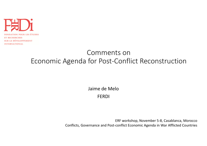 comments on economic agenda for post conflict