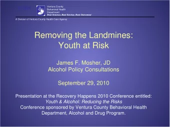 Removing the Landmines:  Youth at Risk  James F. Mosher, JD  Alcohol Policy Consultations