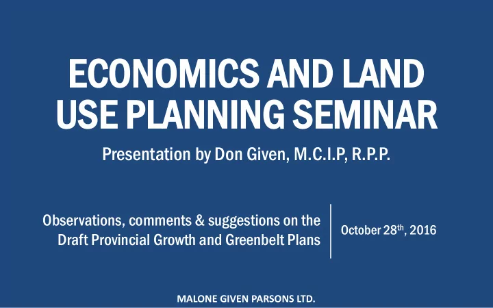 eco econo nomic ics and and land and use e pl plan anni