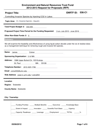 Environment and Natural Resources Trust Fund  2012-2013 Request for Proposals (RFP)  036-C1  ENRTF
