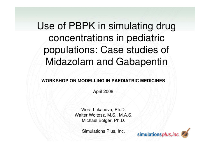 use of pbpk in simulating drug concentrations in
