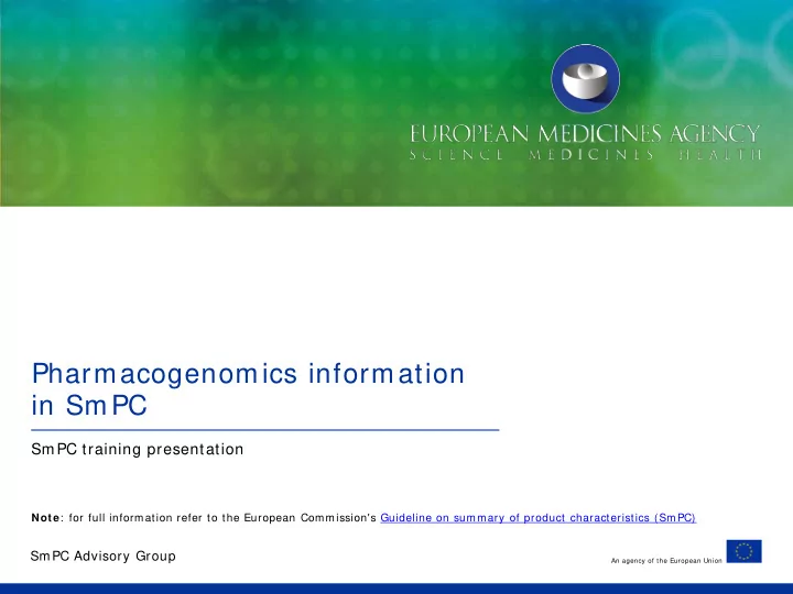 pharmacogenomics information in smpc