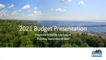 2021 Budget Presentation  Presented to Duluth City Council  Thursday, September 10 2020  We Move