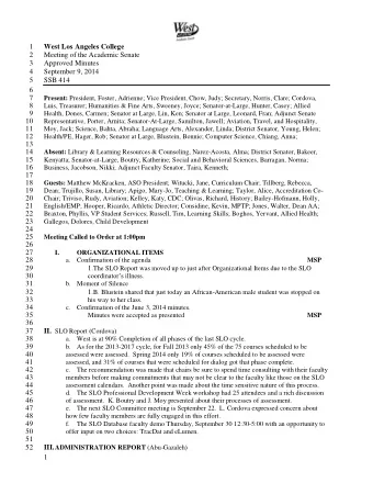 1  West Los Angeles College  2  Meeting of the Academic Senate  3  Approved Minutes  4  September