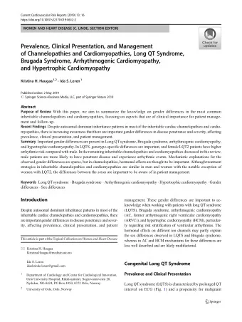 Prevalence, Clinical Presentation, and Management  of Channelopathies and Cardiomyopathies, Long QT