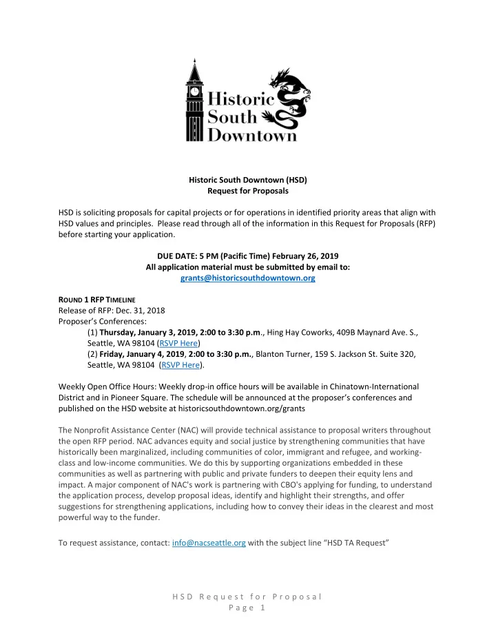 historic south downtown hsd request for proposals hsd is