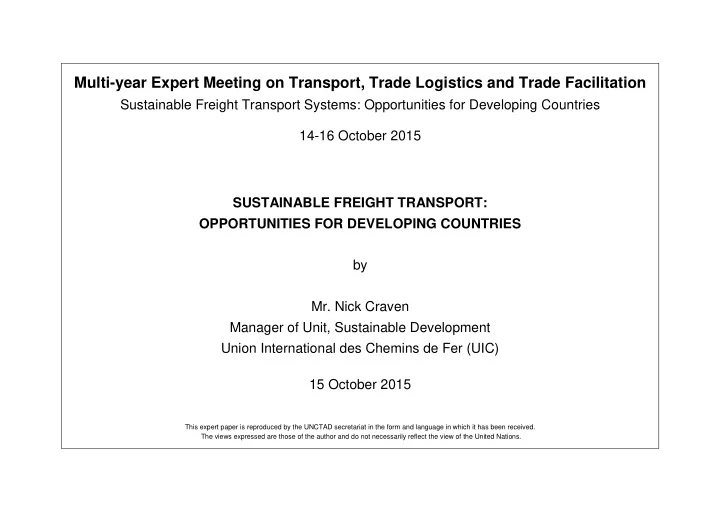 multi year expert meeting on transport trade logistics