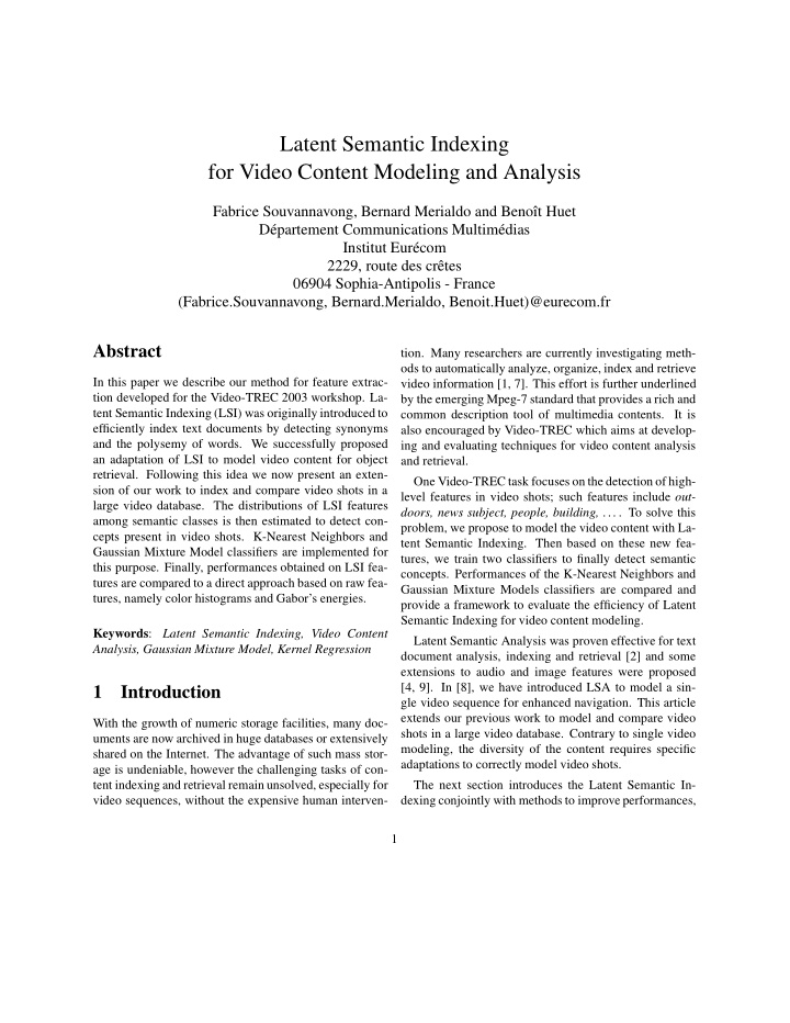 latent semantic indexing for video content modeling and