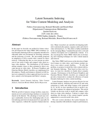 Latent Semantic Indexing  for Video Content Modeling and Analysis  Fabrice Souvannavong, Bernard