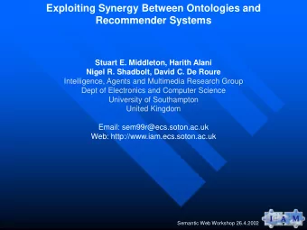 Recommender Systems  Stuart E. Middleton, Harith Alani  Nigel R. Shadbolt, David C. De Roure