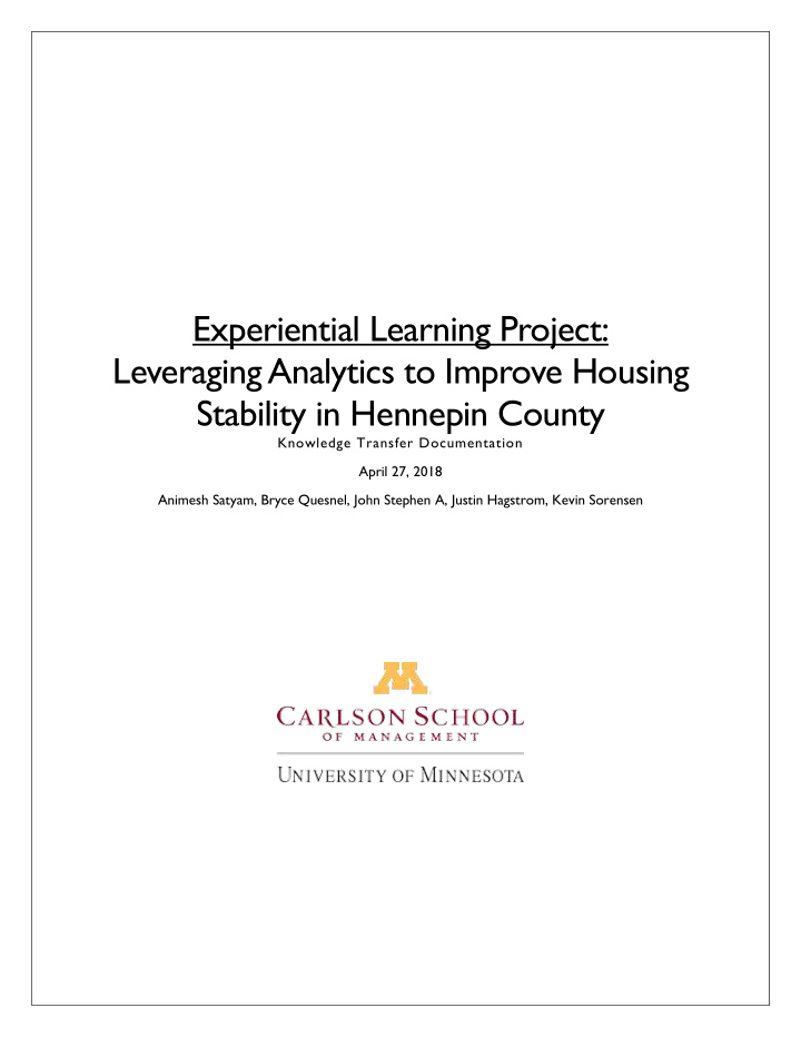 experiential learning project leveraging analytics to
