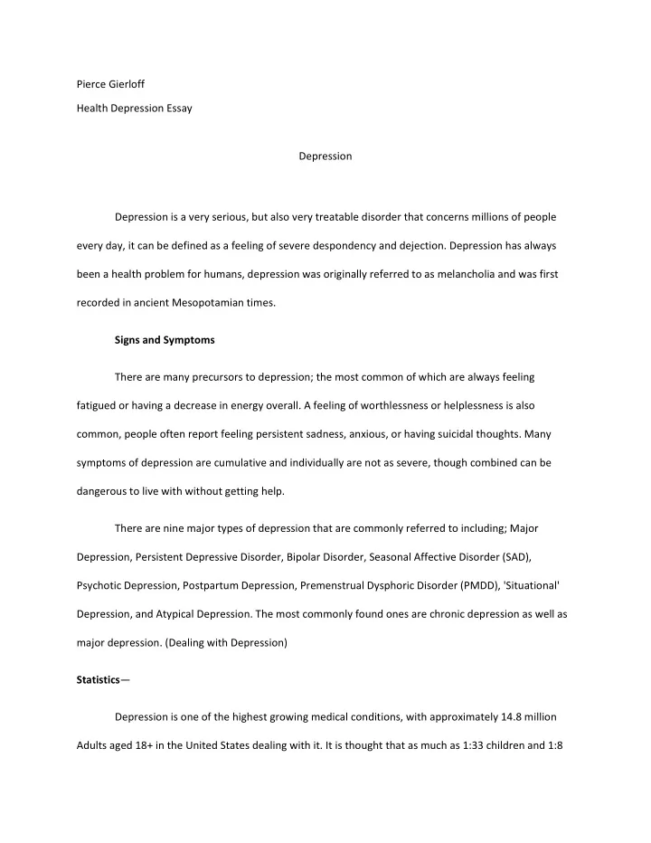 pierce gierloff health depression essay depression