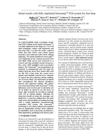 Initial results with fully implanted Neurostep TM FES system for foot drop Hoffer JA 1,2 , Baru M