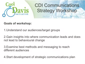 CDI Communications  Strategy Workshop  Goals of workshop:  1.Understand our audiences/target groups