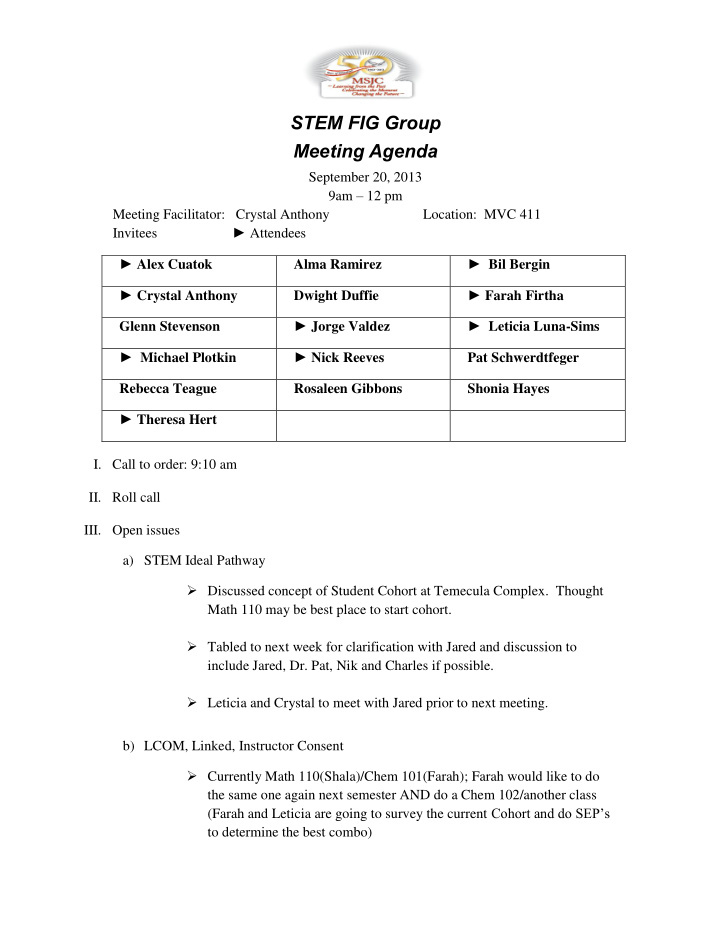 stem fig group meeting agenda