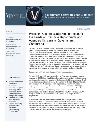 government contracts special update A PUBLICATION OF VENABLE'S GOVERNMENT CONTRACTS TEAM  March 12,