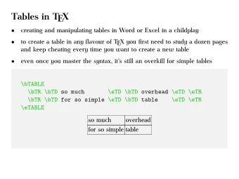 Tables in TEX  \eTD \bTD overhead \eTD \eTR  overhead  so much  \eTABLE  \eTD \eTR  \bTABLE  even