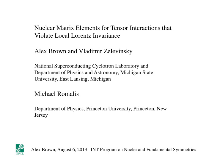 nuclear matrix elements for tensor interactions that