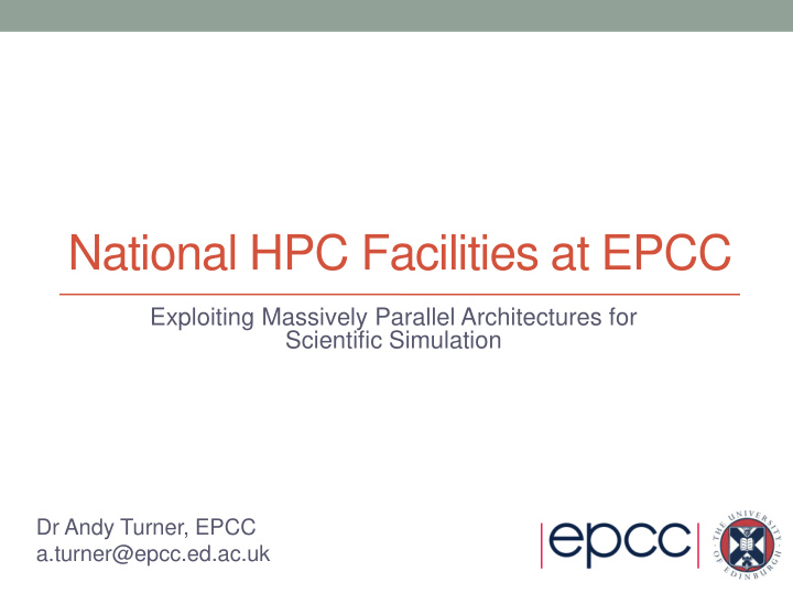 national hpc facilities at epcc