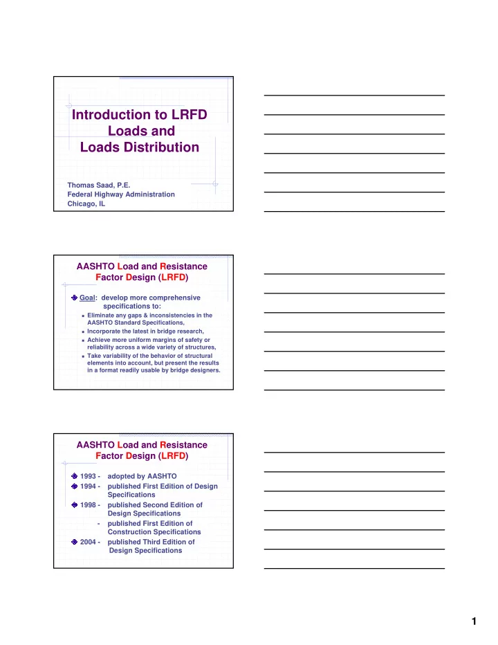 introduction to lrfd loads and loads distribution