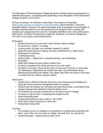 The Strengths of First-Generation College Students as Determined by participants in a  facilitated