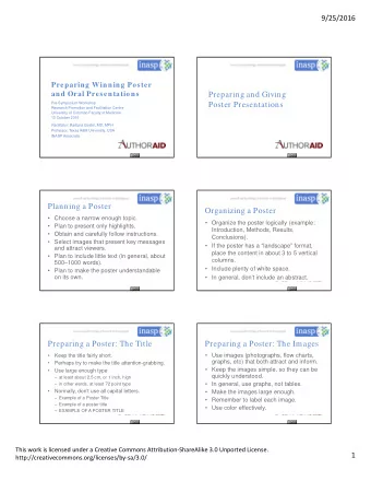 Preparing and Giving  Pre-Symposium Workshop  Poster Presentations  Research Promotion and