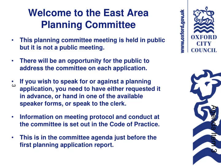 welcome to the east area planning committee
