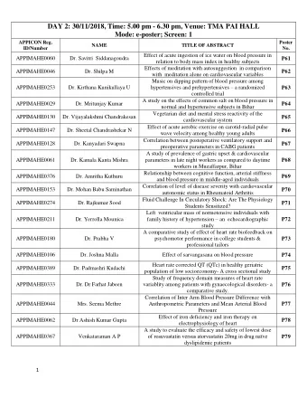 DAY 2: 30/11/2018, Time: 5.00 pm - 6.30 pm, Venue: TMA PAI HALL Mode: e-poster; Screen: 1  APPICON