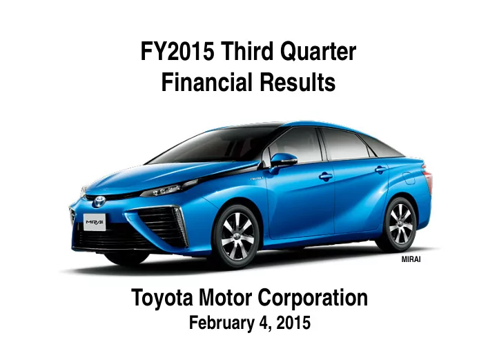 fy2015 third quarter financial results