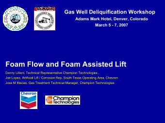 Foam Flow and Foam Assisted Lift  Danny Lillard, Technical Representative Champion Technologies ,