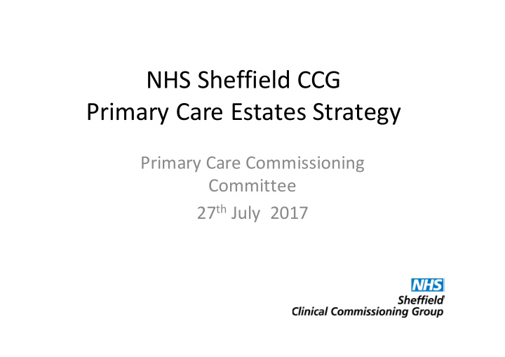 nhs sheffield ccg primary care estates strategy