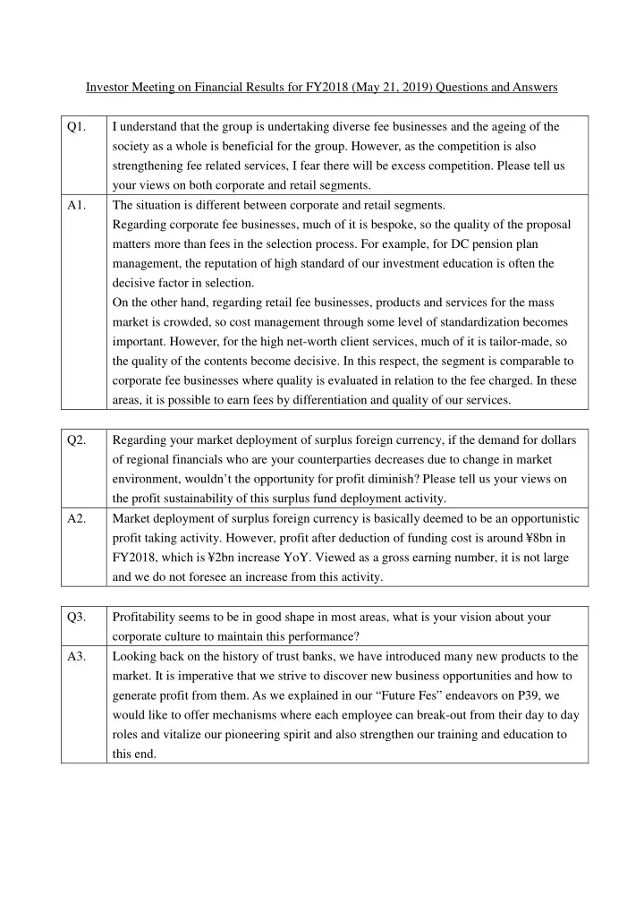 q1 i understand that the group is undertaking diverse fee