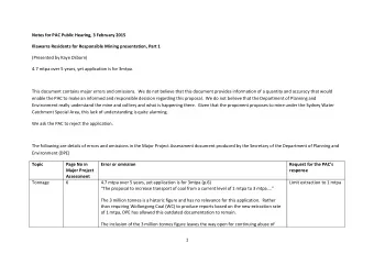Notes for PAC Public Hearing, 3 February 2015  Illawarra Residents for Responsible Mining