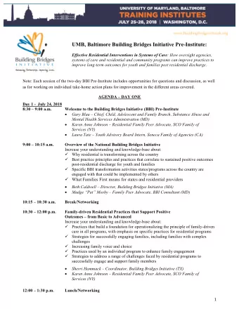 UMB, Baltimore Building Bridges Initiative Pre-Institute: Effective Residential Interventions in