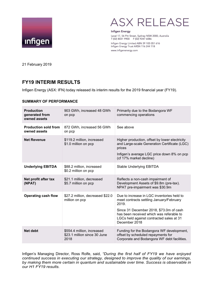 fy19 interim results