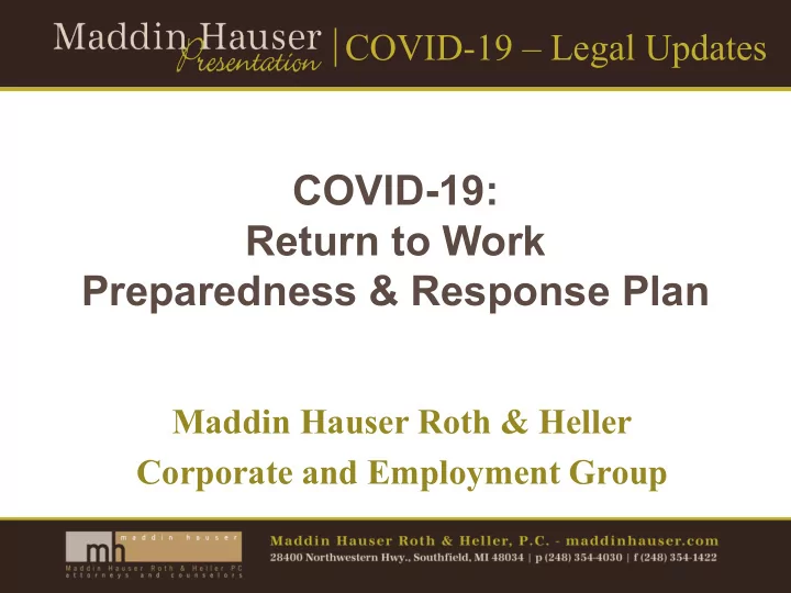 covid 19 return to work preparedness response plan