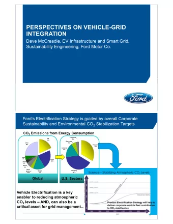 PERSPECTIVES ON VEHICLE-GRID  INTEGRATION  Dave McCreadie, EV Infrastructure and Smart Grid,