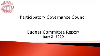 Budget Committee Report  June 2, 2020 FY 21  Tentative Budget  Options and Consultation  PGC