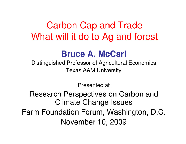 carbon cap and trade what will it do to ag and forest