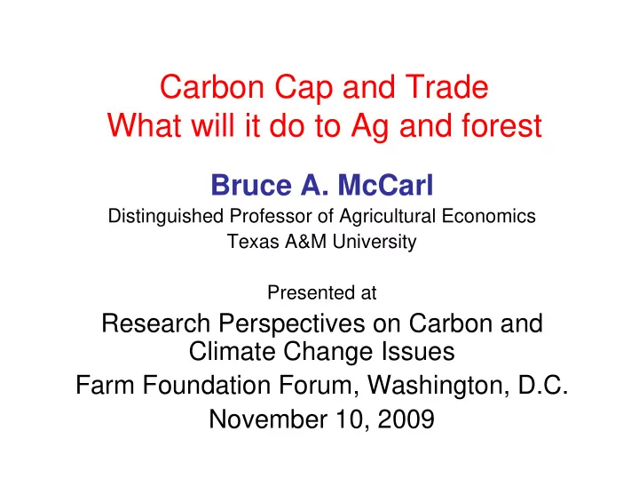 carbon cap and trade what will it do to ag and forest