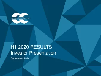 H1 2020 RESULTS  Investor Presentation  September 2020  1  DISCLAIMER This presentation has been