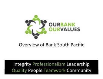 Overview of Bank South Pacific Integrity Professionalism Leadership  Quality People Teamwork