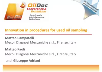 Innovation in procedures for used oil sampling  p  p  g Matteo Campatelli Mecoil Diagnosi