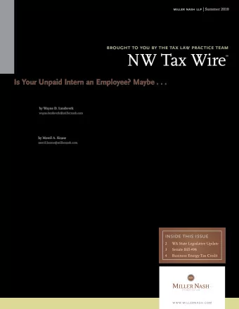 NW Tax Wire    Is Your Unpaid Intern an Employee? Maybe . . .  to training that would be given