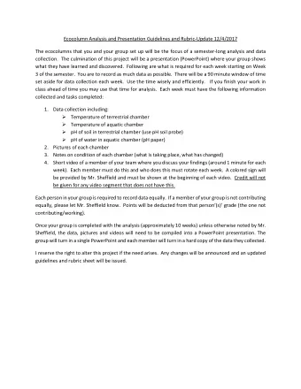 Ecocolumn Analysis and Presentation Guidelines and Rubric-Update 12/4/2017  The ecocolumns that you