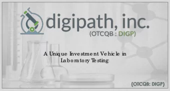 A Uniq ue  I  nve stme nt Ve hic le  in  L  a b o ra to ry T  e sting  SAFE HARBOR STATEMENT  Ce