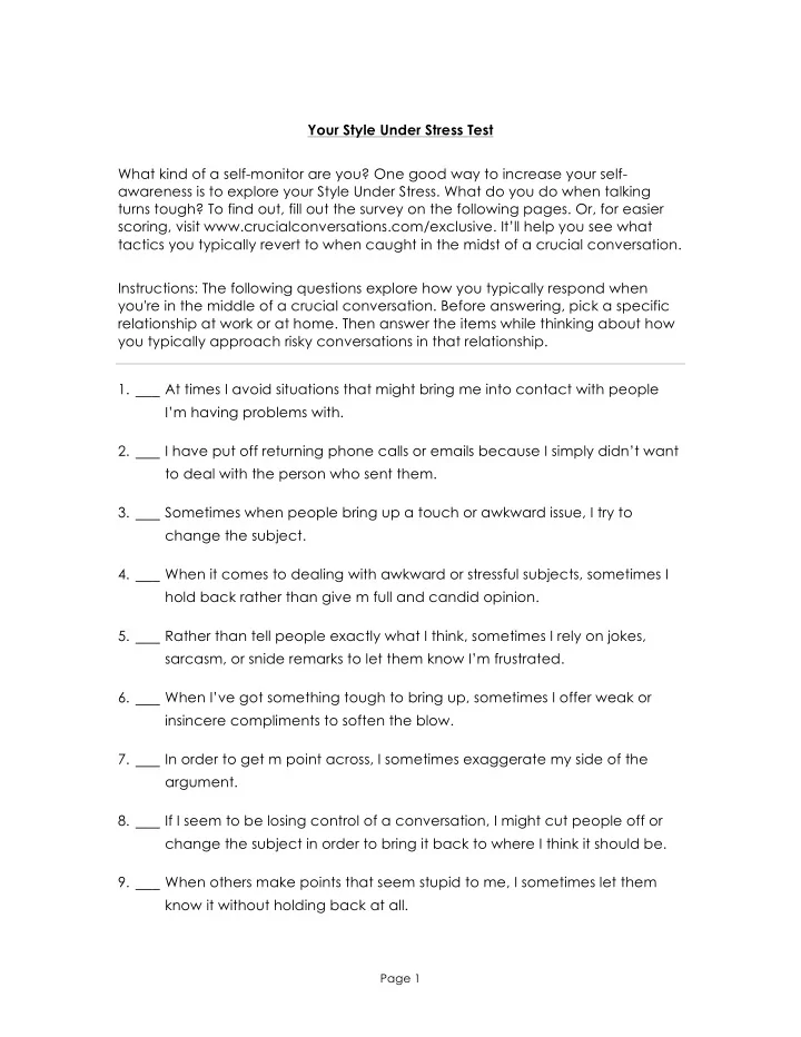 your style under stress test what kind of a self monitor